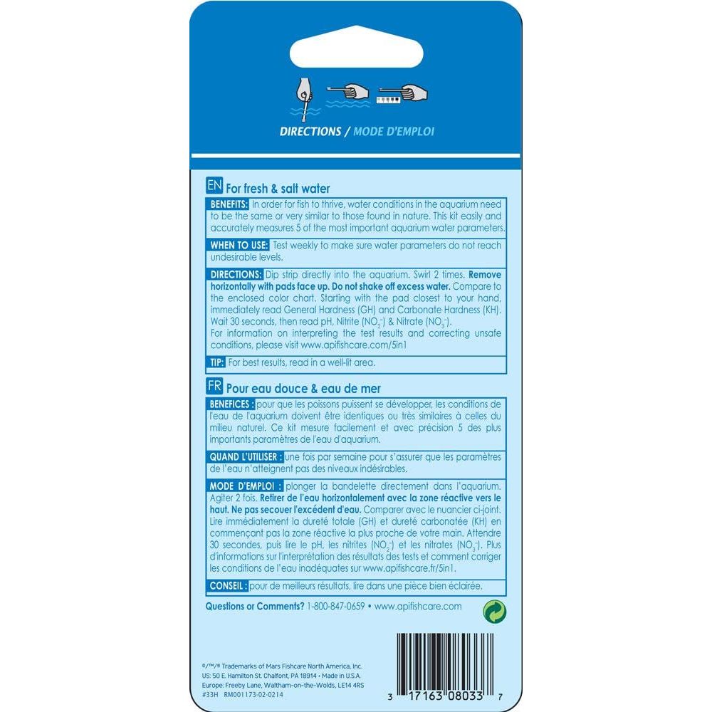 API 5 in 1 Aquarium Test Strips for Freshwater and Saltwater Aquariums Aquariums For Beginners