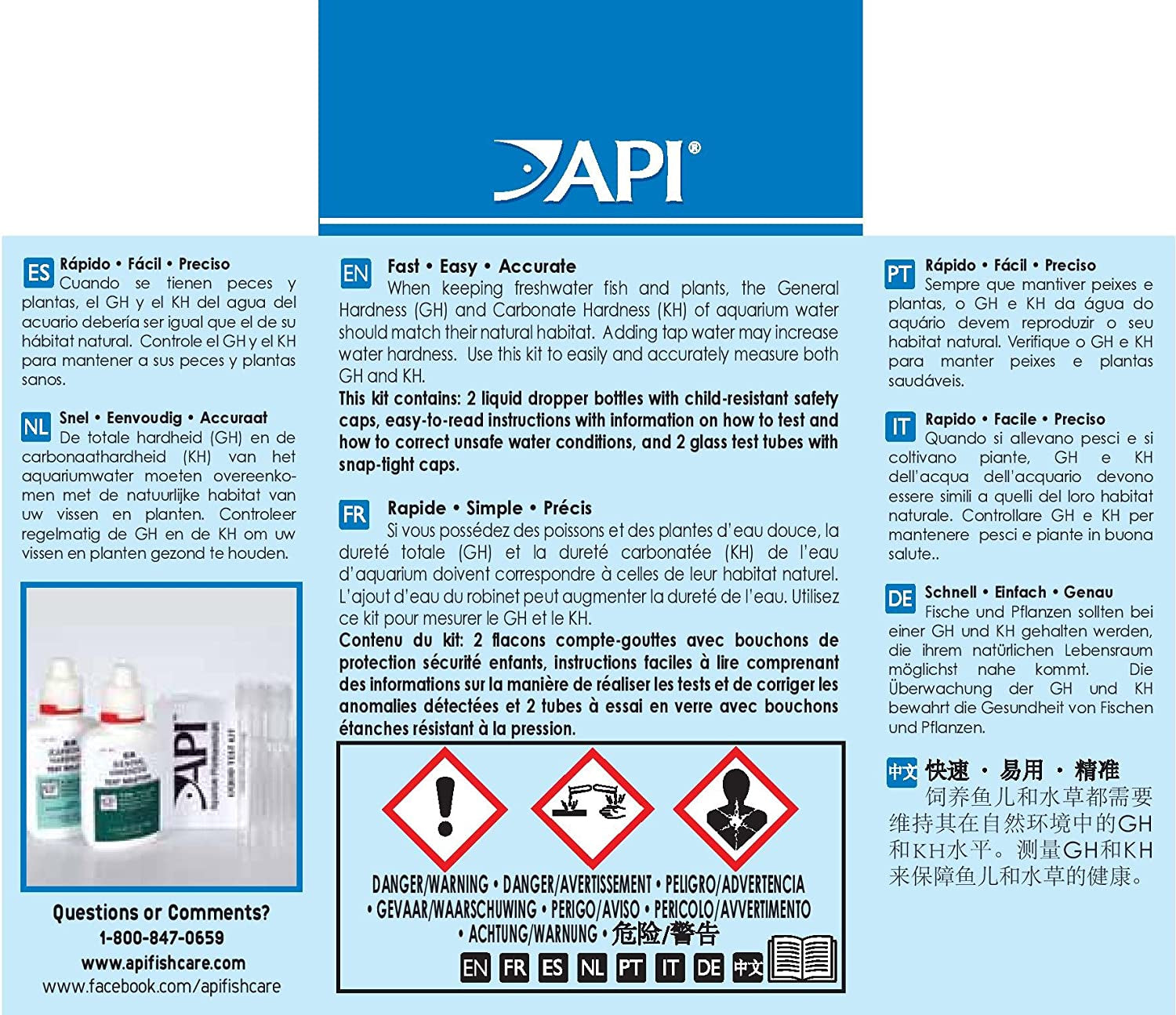 API GH and KH General and Carbonate Hardness Test Kit for Freshwater Aquariums Aquariums For Beginners