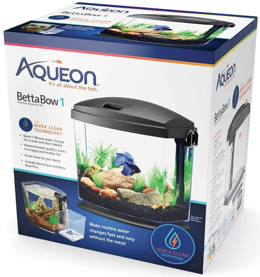 Aqueon BettaBow 1 with Quick Clean Technology Aquarium Kit Black Aquariums For Beginners