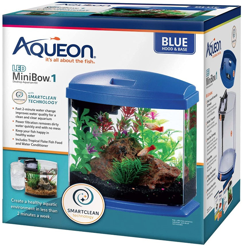 Aqueon LED MiniBow 1 SmartClean Aquarium Kit Blue Aquariums For Beginners