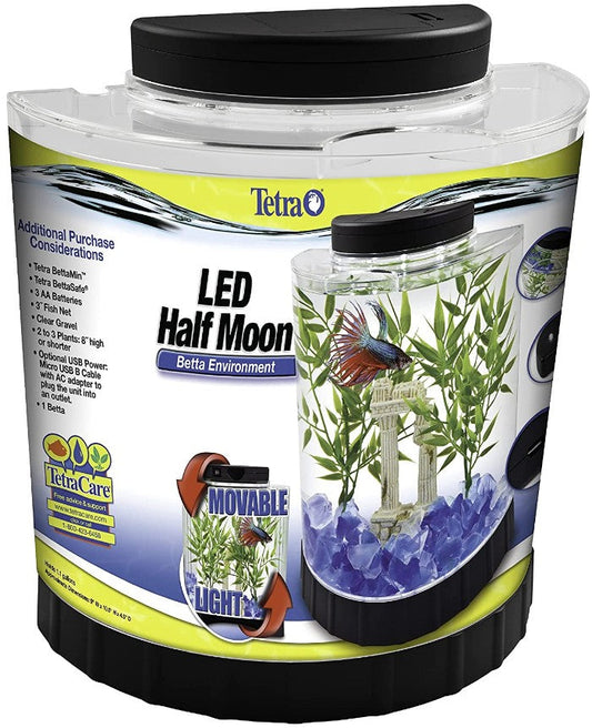 Tetra LED Half Moon Betta Kit 1 Gallon Black Aquariums For Beginners