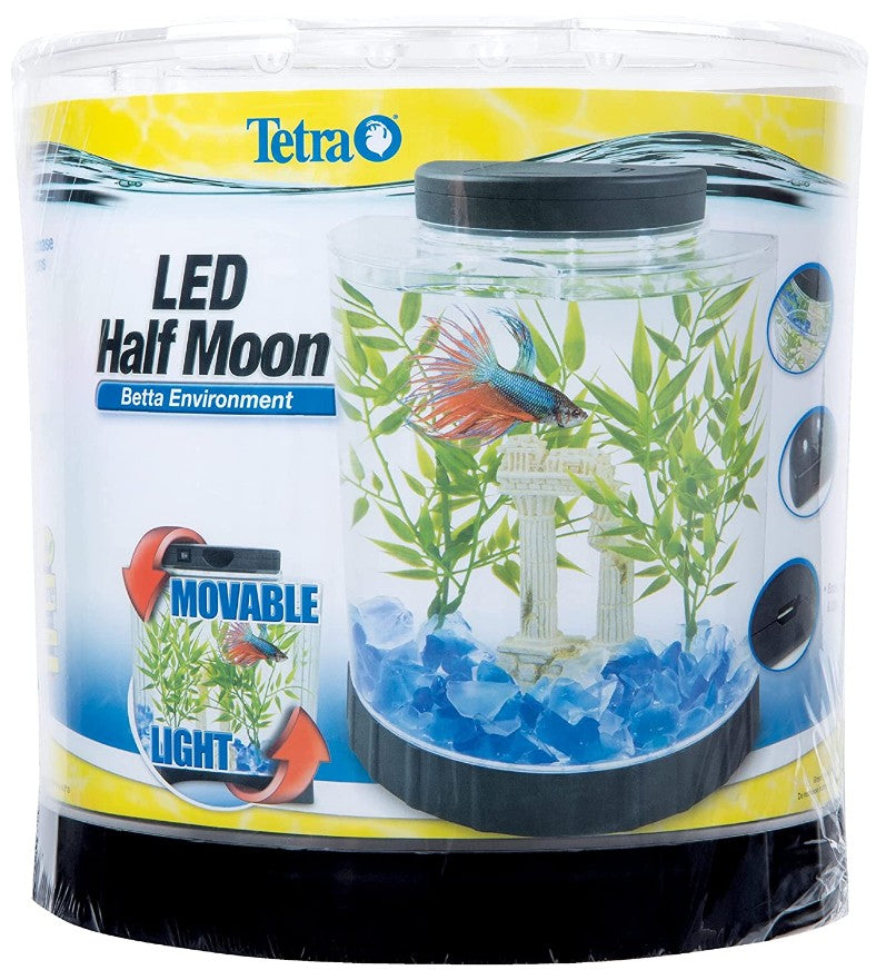 Tetra LED Half Moon Betta Kit 1 Gallon Black Aquariums For Beginners