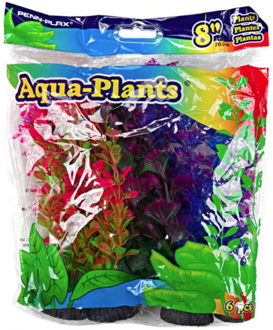 Penn Plax Colorful Aquarium Plastic Plant Pack 8" Assorted Colors