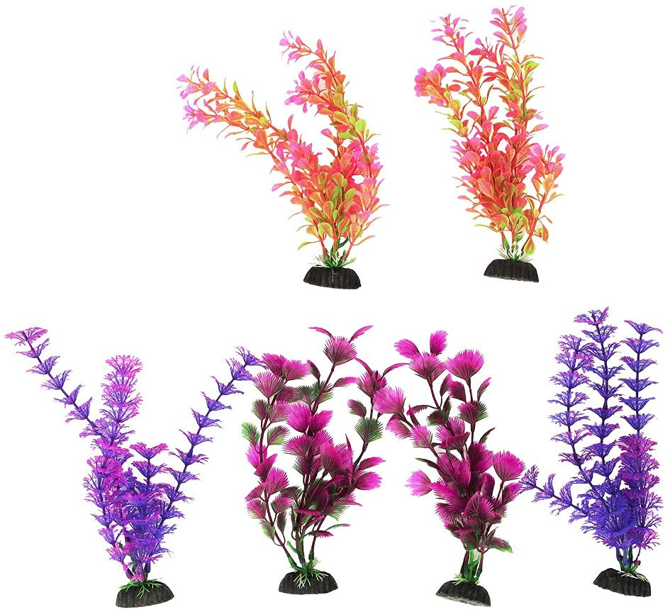 Penn Plax Colorful Aquarium Plastic Plant Pack 8